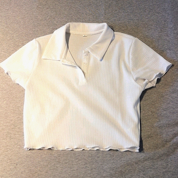Cropped collared ribbed white shirt - Picture 2 of 2